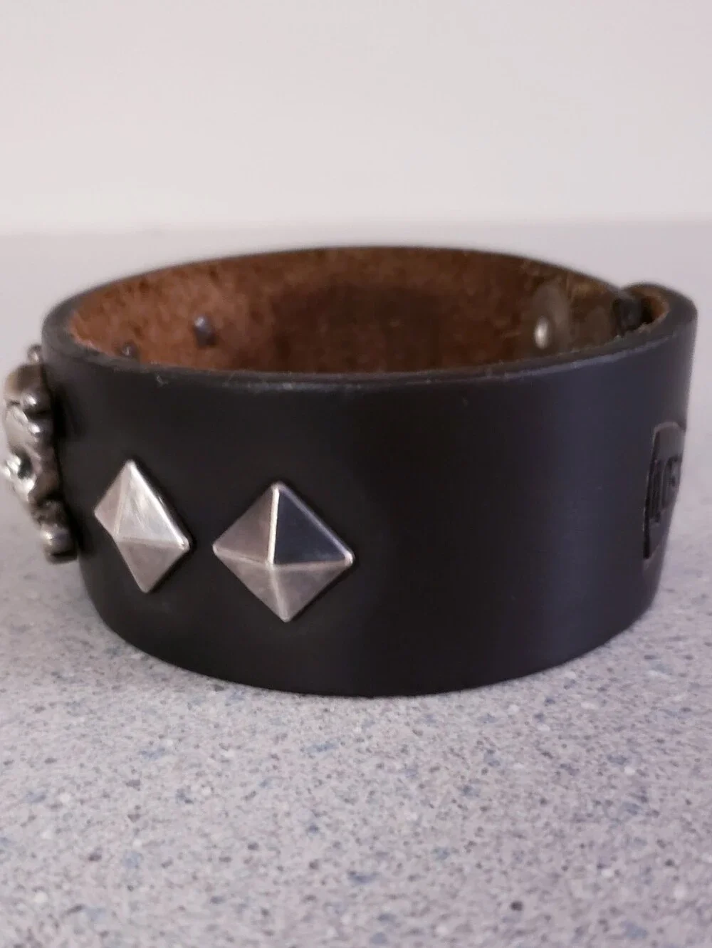 Sterling Skull Leather Wrist Cuff Bracelet